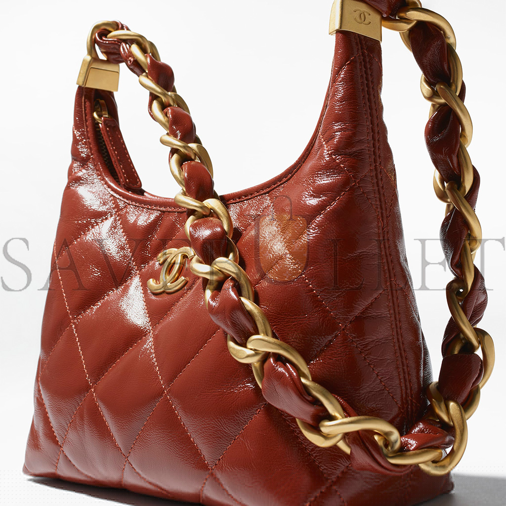 ch*el master small hobo bag shiny lambskin and G01den metallic brown as4922 (22.5*19.5*8.5cm)